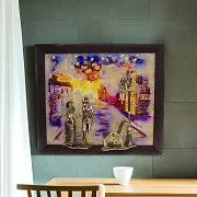 Картина «Вечерняя прогулка. Улица» на ониксе с подсветкой — необычный подарок — фотография 1