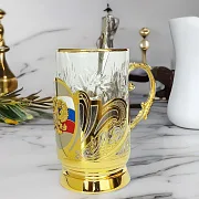 Подстаканник со стаканом «Герб России» из Златоуста в подарок — фотография 1
