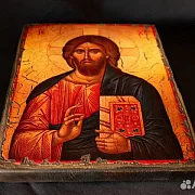 Икона "Христос Вседержитель" дерево, ручная работа — необычный подарок — фотография 3