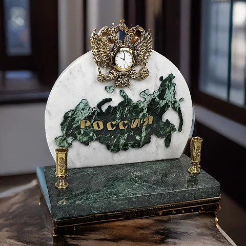 Ручная работа: Часы «Россия» с гербом и подставками